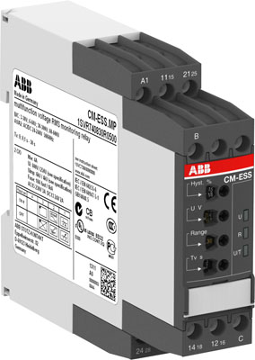Изображение ABB CM-ESS.2S Реле контроля напряжения 1Ф (3-30В, 6-60В, 30-300В, 60-600 AC/DC)240В AC,2ПК