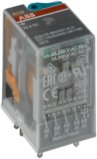 Изображение ABB Реле Steckbares Interface-Relais A1-A2=24VDC, 4We 250V/6A, Diode, LED