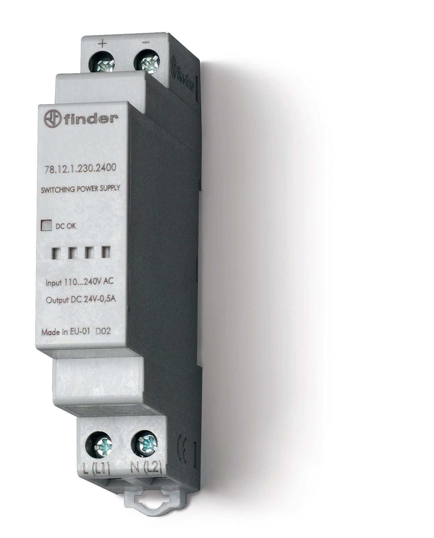Изображение Finder Импульсный источник питания; вход 110...240В AC; выход 12В DC, 12Вт; модульный, ширина 17.5мм; степень защиты IP20; упаковка 1шт.