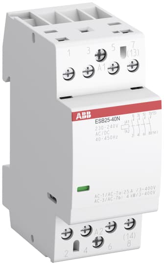 Изображение Контактор ABBESB25-40N-06 модульный (25А АС-1, 4НО), катушка 230В AC/DC (арт.1SAE231111R0640)