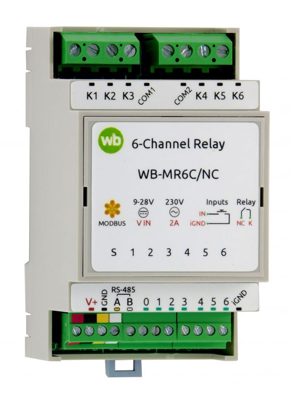 Изображение Модуль реле Wiren Board с RS-485 Modbus RTU арт.WB-MR6C/NC