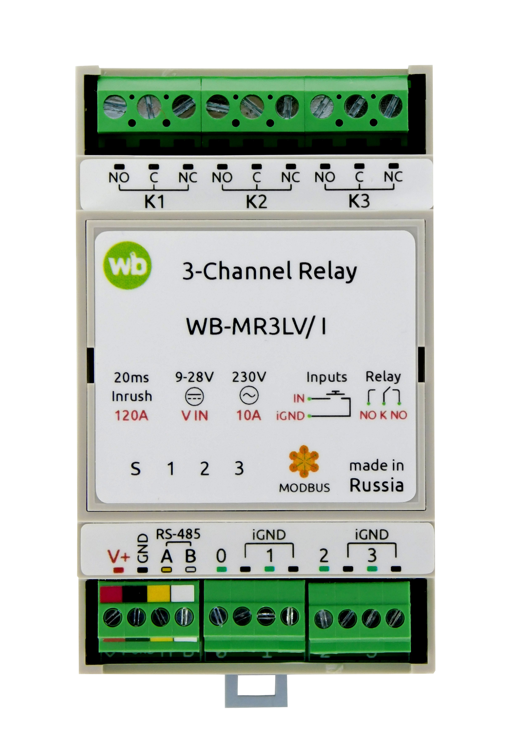 Изображение Модуль реле Wiren Board c RS-485, Modbus RTU WB-MR3-LV