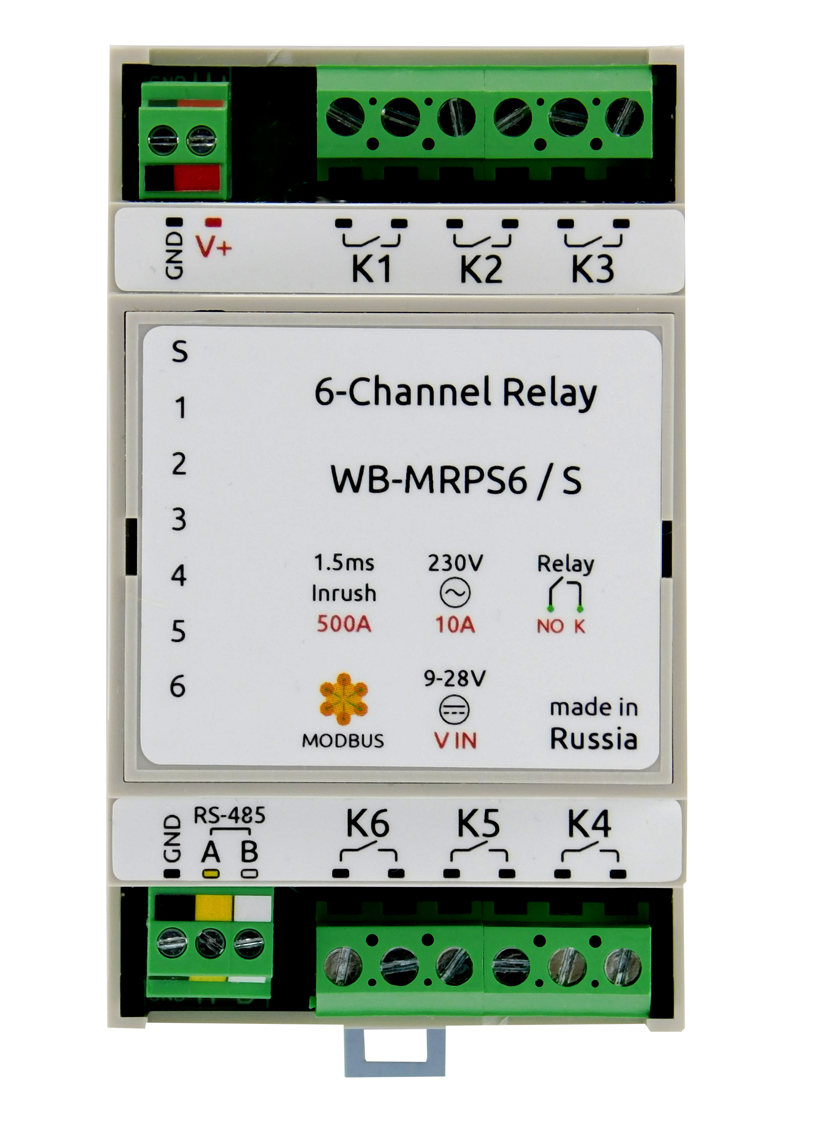 Изображение Модуль реле Wiren Board с RS-485, Modbus RTU WB-MRPS6/S