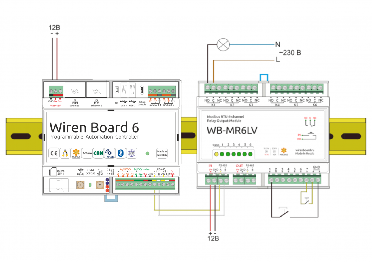 Изображение Модуль реле Wiren Board с RS-485, Modbus RTU WB-MR6-LV Шестиканальный модуль с мощными реле