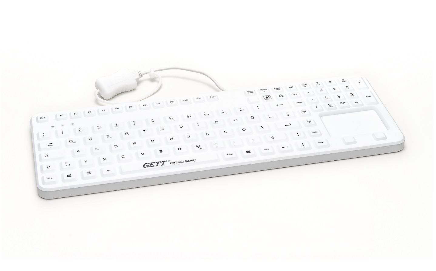 Изображение Клавиатура пылевлагозащищённая TKG-109-GCQ-PR-TOUCH-KGEH-WHITE-IP68-MAG-BACKL-USB-US/CYR (KG27205)  
