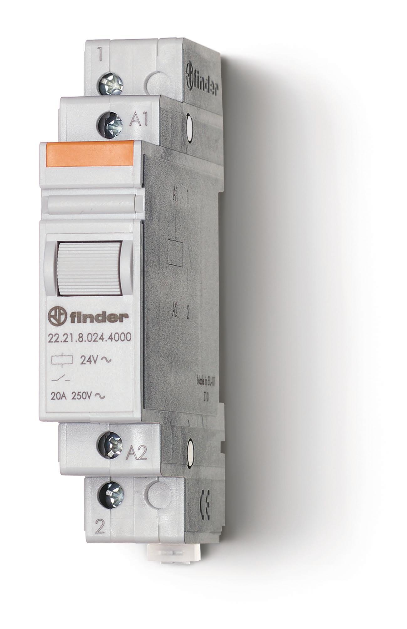 Изображение Finder Модульный контактор; 1NO 20А; контакты AgSnO2; катушка 24В DС; ширина 17.5мм; степень защиты IP20; опции: нет; упаковка 1шт.