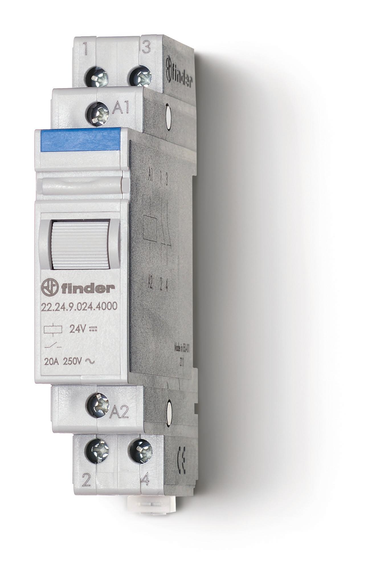 Изображение Finder Модульный контактор; 2NC 20А; контакты AgSnO2; катушка 24В DС; ширина 17.5мм; степень защиты IP20; опции: нет; упаковка 1шт.